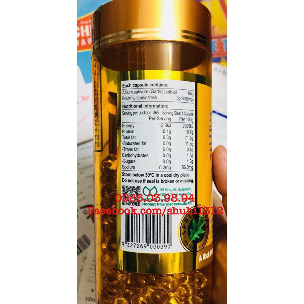 Tinh dầu tỏi Garlic Oil 3000mg Spring Leaf 365 viên của Úc