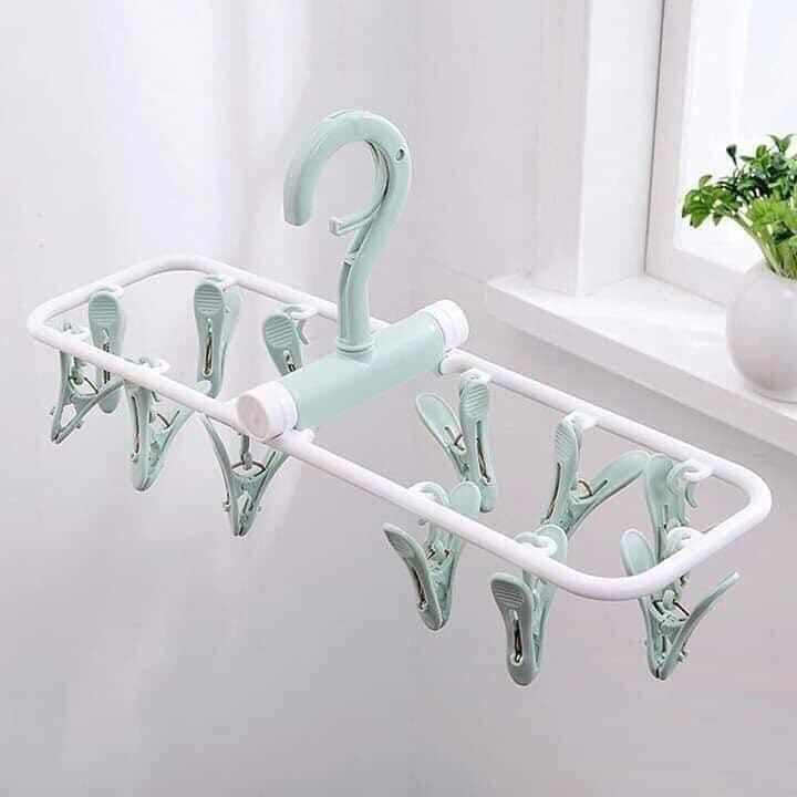 Móc chùm 12 kẹp treo phơi quần áo, đồ baby, tã lót, tất gấp gọn tiện lợi