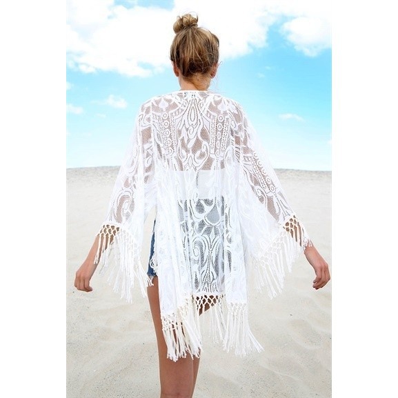 ☛☏❤Sexy Women Lace Crochet Tassel Bikini Swimwear Cover Up Beach Dress Kaftan Clothing | BigBuy360 - bigbuy360.vn