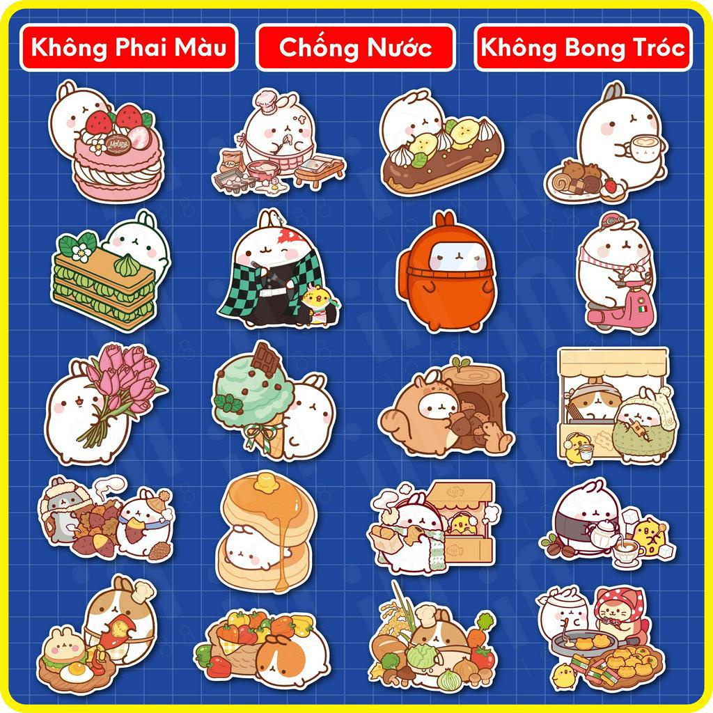 Bộ Sticker Thỏ Molang 40 Hình - Sticker Chống Nước Dán Laptop, Bình Nước, Sổ Tay, Mũ Bảo Hiểm...