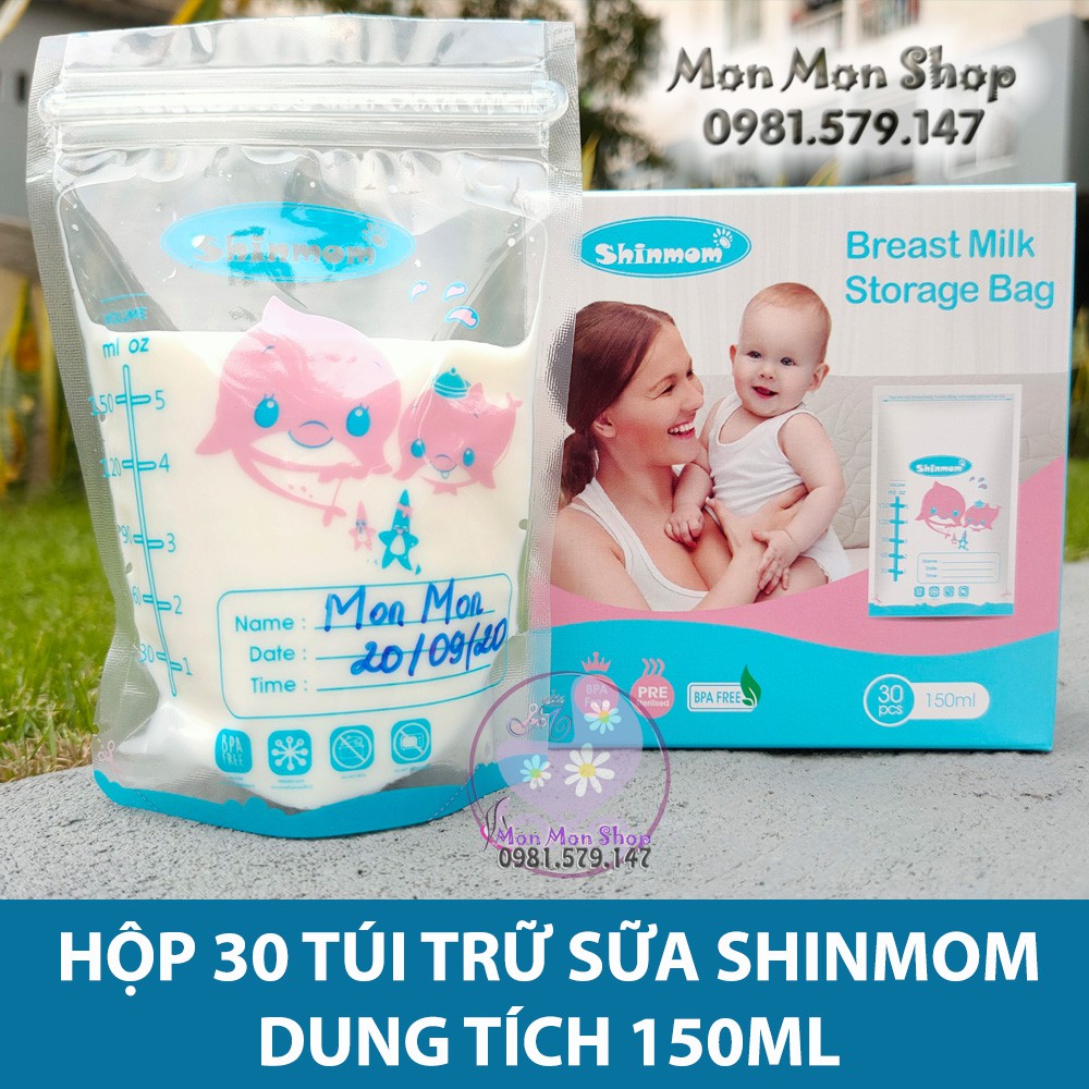 Túi trữ sữa, túi đựng sữa mẹ Shinmom 150ml hình cá heo hồng ( 30 túi/hộp)