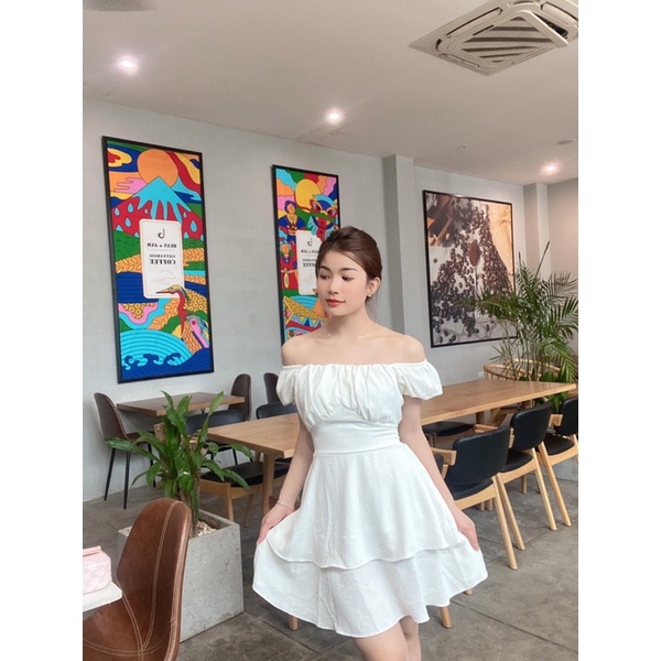 Đầm xoè trễ vai BlaPink nhún ngực hai lớp phù hợp đi chơi, đi dạo phố tiệc cưới - Mysa Dress T214