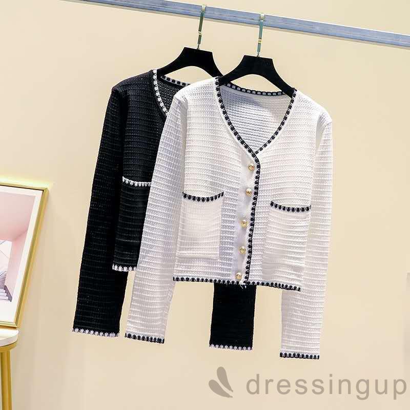 Áo Dệt Kim Tay Dài Dáng Rộng Phối Túi Thiết Kế Thanh Lịch Cho Nữ