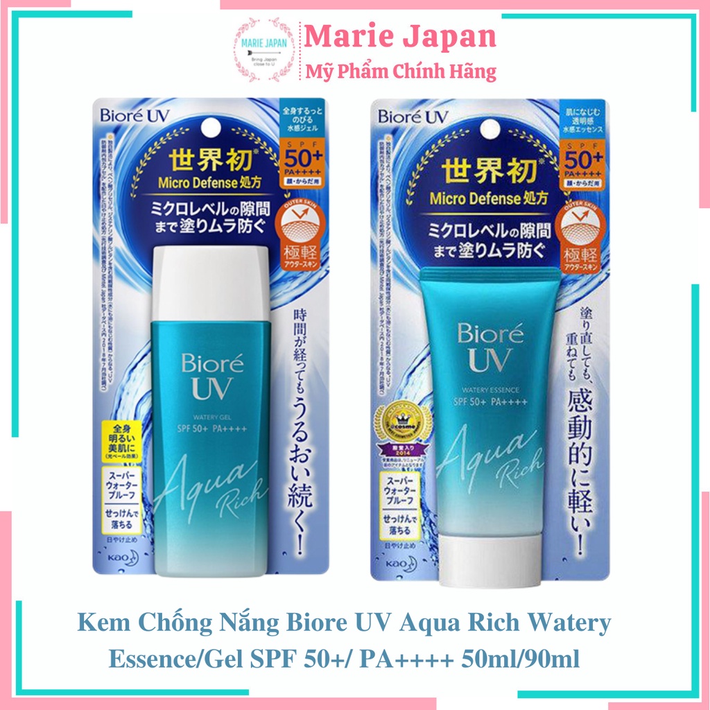 Kem chống nắng Biore UV Aqua Rich Watery Essence/Gel SPF 50+ 50ml/90ml Nhật Bản