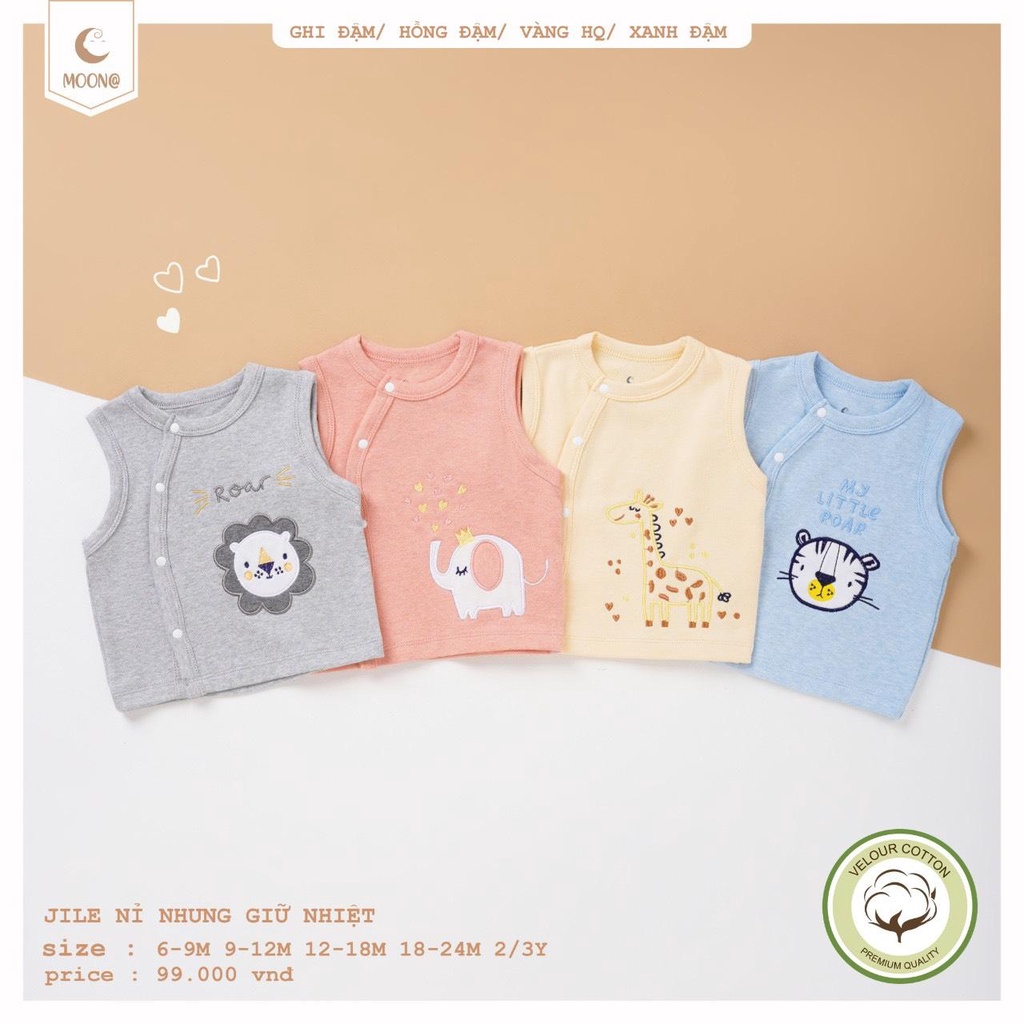 Moon@ Áo gile dile gile thu đông cúc cài lệch vải cotton nỉ nhung co giãn cho bé trai gái 9-36 tháng