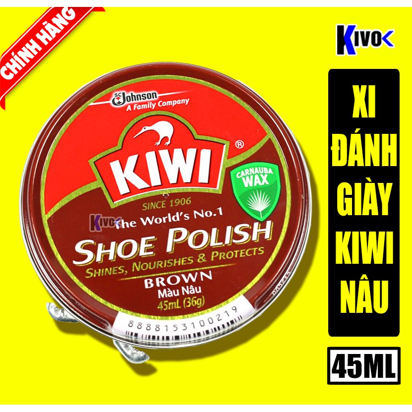 Xi Đánh Bóng Giày Nâu Kiwi - Đánh Bóng Giày Da Lau Giày Dạng Sáp - Xi Nâu 45ML Si Đánh Giày Cao Cấp - Kivo