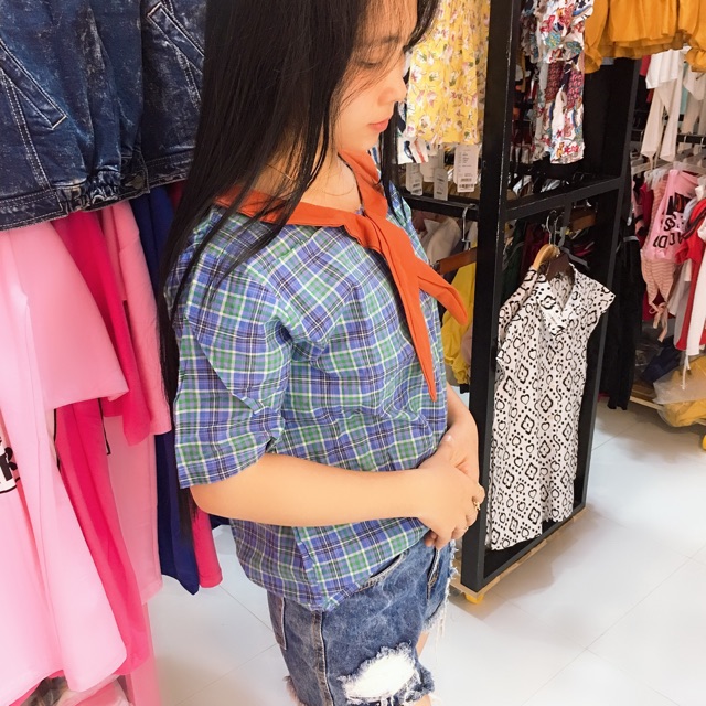 🌙Suteki Áo kate kiểu Karo cổ nơ hình thật coi Logo Shop trên Gương