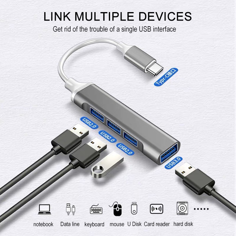 Hub Chia 4 Cổng USB 3.0 Type C 3.1 OTG Cho MacBook Pro 13 15 Air Pro PC