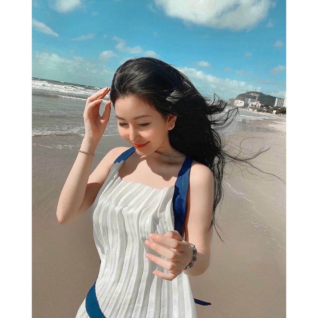 Đầm maxi dập ly đi biển hở lưng sống ảo HaKieu Msp019