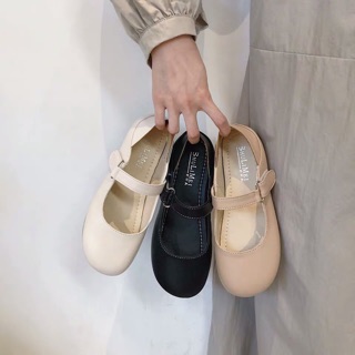 Giày Búp Bê Nữ Mũi Tròn, Chất Da Mềm mịn, Cài Quai Ngang Xinh Xắn