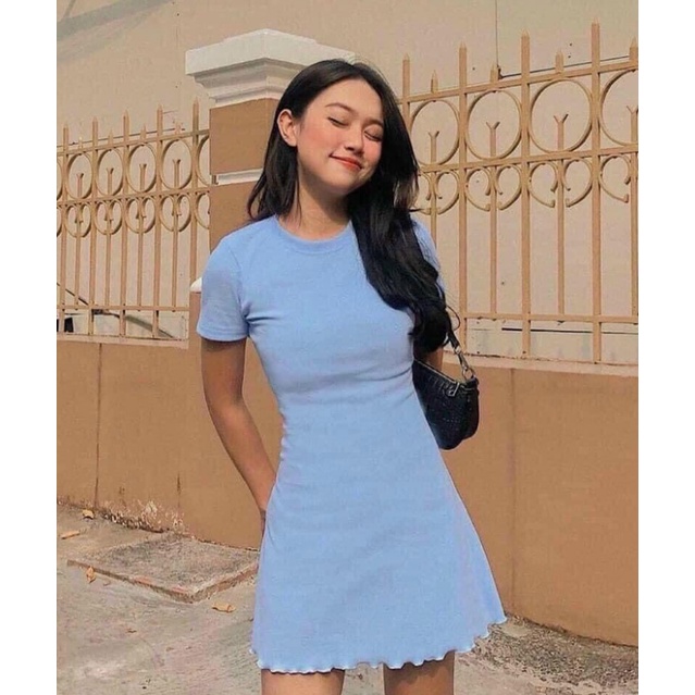 Đầm body cộc tay thun gân 2 màu pastel trẻ trung năng động/ Váy ngắn xòe dáng ôm cá tính phong cách ulzzang_Togepi Start