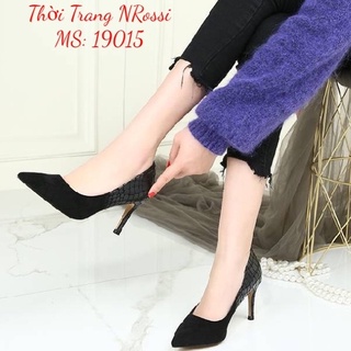 ❤FREESHIP50K❤ Giày cao gót nhung đen phối vân cá sấu big size  7cm size lớn 40 41 42 43 44