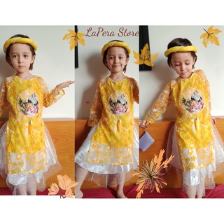 [Sản phẩm như hình thật 100%] Áo dài cách tân bé gái diện Tết và dự cưới hỏi mẫu mới 2021, 16 - 24kg chất liệu voan ren