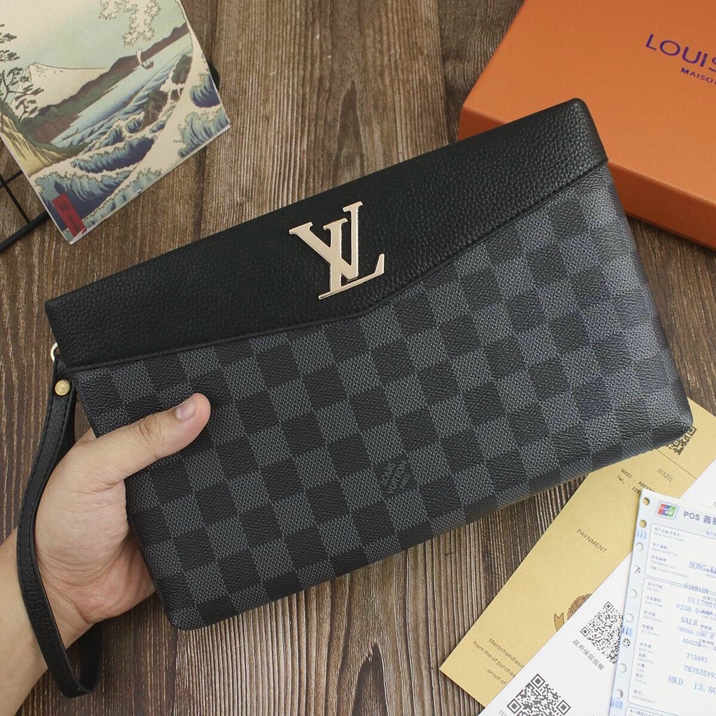 Túi Cầm Tay Dự Tiệc Cao Cấp, Clutch Nam Nữ LV CARO dẹt , Túi Cầm Nữ Đi Chơi Sành Điệu.