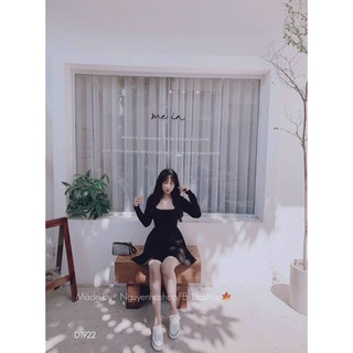 Đầm cổ U tay dài