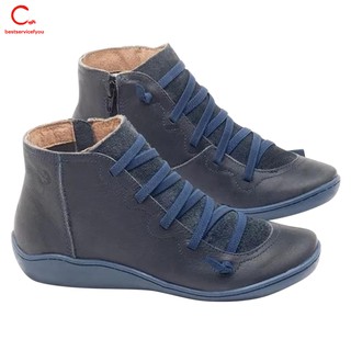 Giày bốt da nữ cổ cao thời trang Vintage