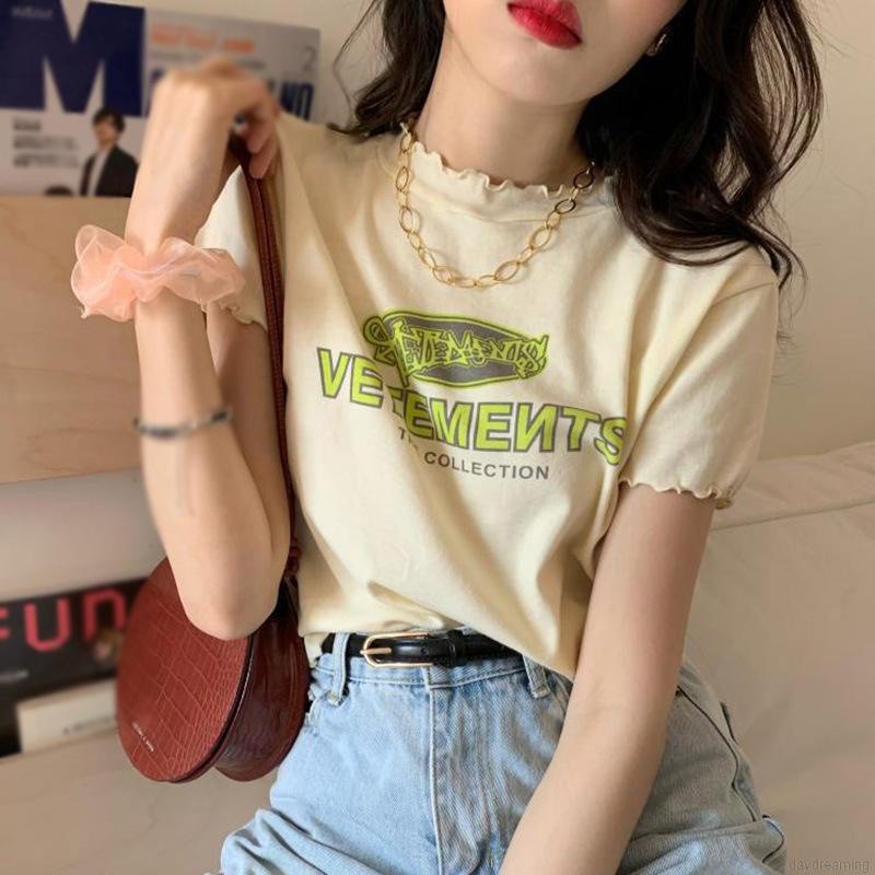 Áo croptop tay ngắn thun cổ tròn họa tiết in chữ phong thời trang cho nữ | BigBuy360 - bigbuy360.vn