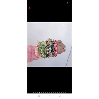 Dây buộc tóc, cột tóc vải scrunchies caro cao cấp