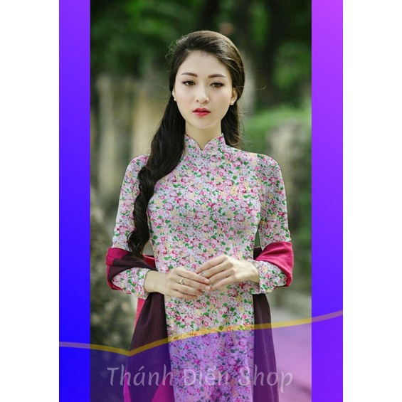 Vải áo dài lụa 3D Thánh Điển thời trang nữ cao cấp may áo dài họa tiết hoa chân đồng phục mana (hàng sẵn)