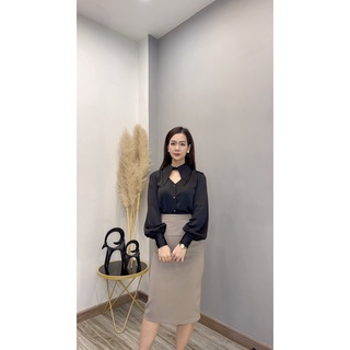 Sơ mi cổ tym lụa vân gỗ