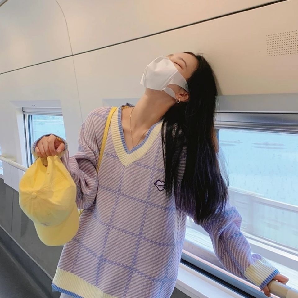 【Yuki】Áo len Màu tím cổ chữ V thu đông 2021 | BigBuy360 - bigbuy360.vn