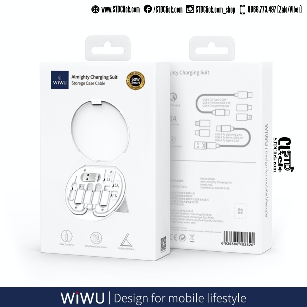 BỘ CÁP SẠC ĐA NĂNG 6 IN 1 WIWU ALMIGHTY S02 CHÍNH HÃNG [NEW 100%]