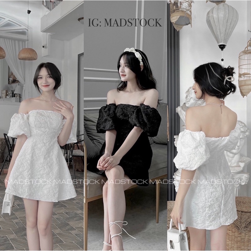 Váy-đầm cúp ngực *ayata* vải gấm hoa dày dặn tay bồng