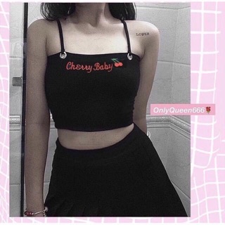 Áo 2 dây thêu cherry - áo croptop