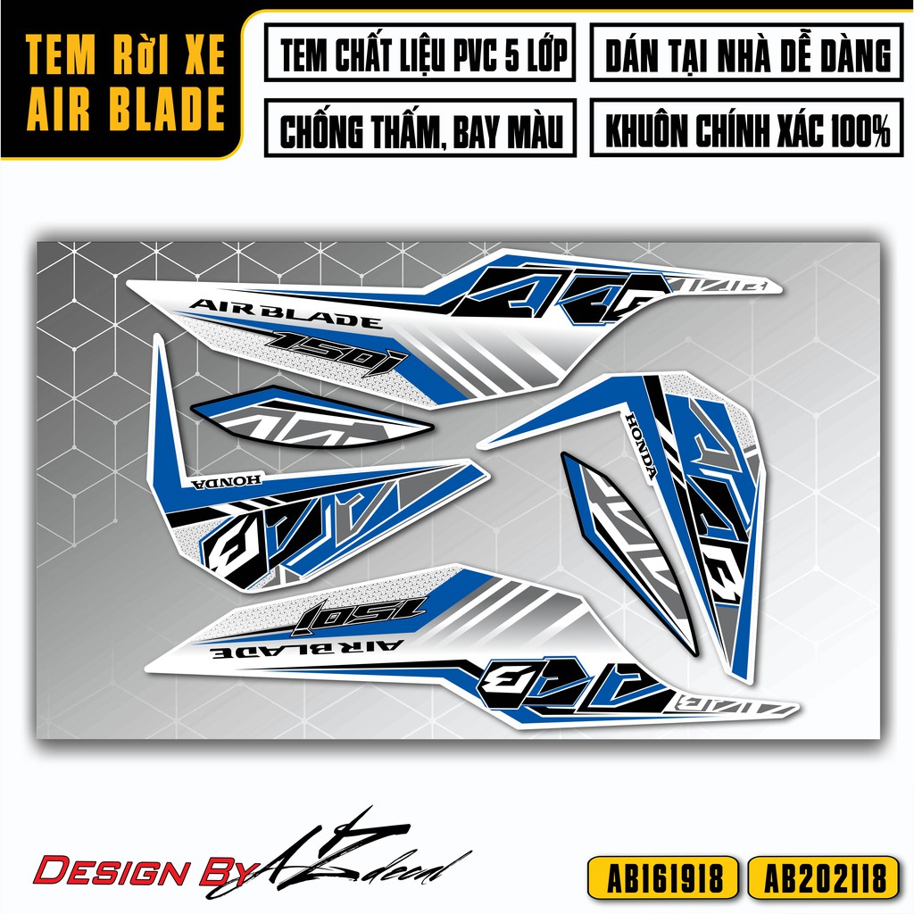 Tem Rời Xe Airblade mẫu 150i | AB18 | Chất Liệu Decal PVC Cao Cấp Chống Nước, Chống Bay Màu, Dễ Dán