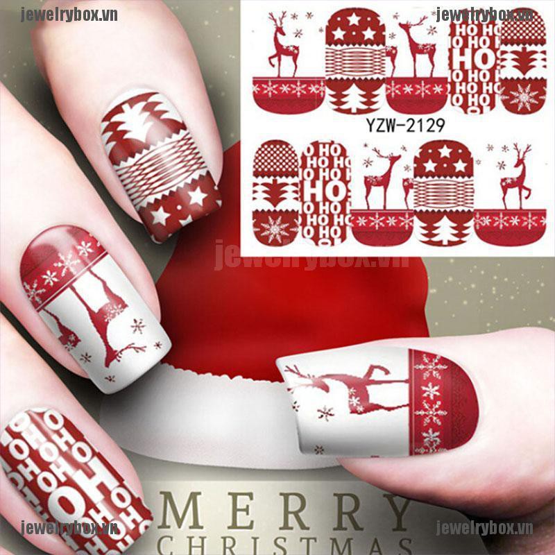 JX 1 Sheet Christmas Water Transfer Nail Art Decoration Stickers Decals Xmas[VN]