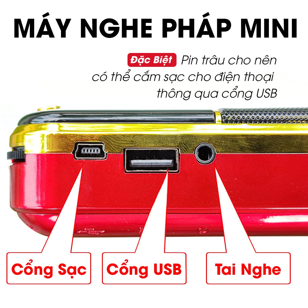 Loa mini nghe kinh pháp Craven, Loa to rõ, Pin xài 3 ngày hông hết, Cắm được thẻ nhớ, usb, có đèn pin, FM, quá trời chức