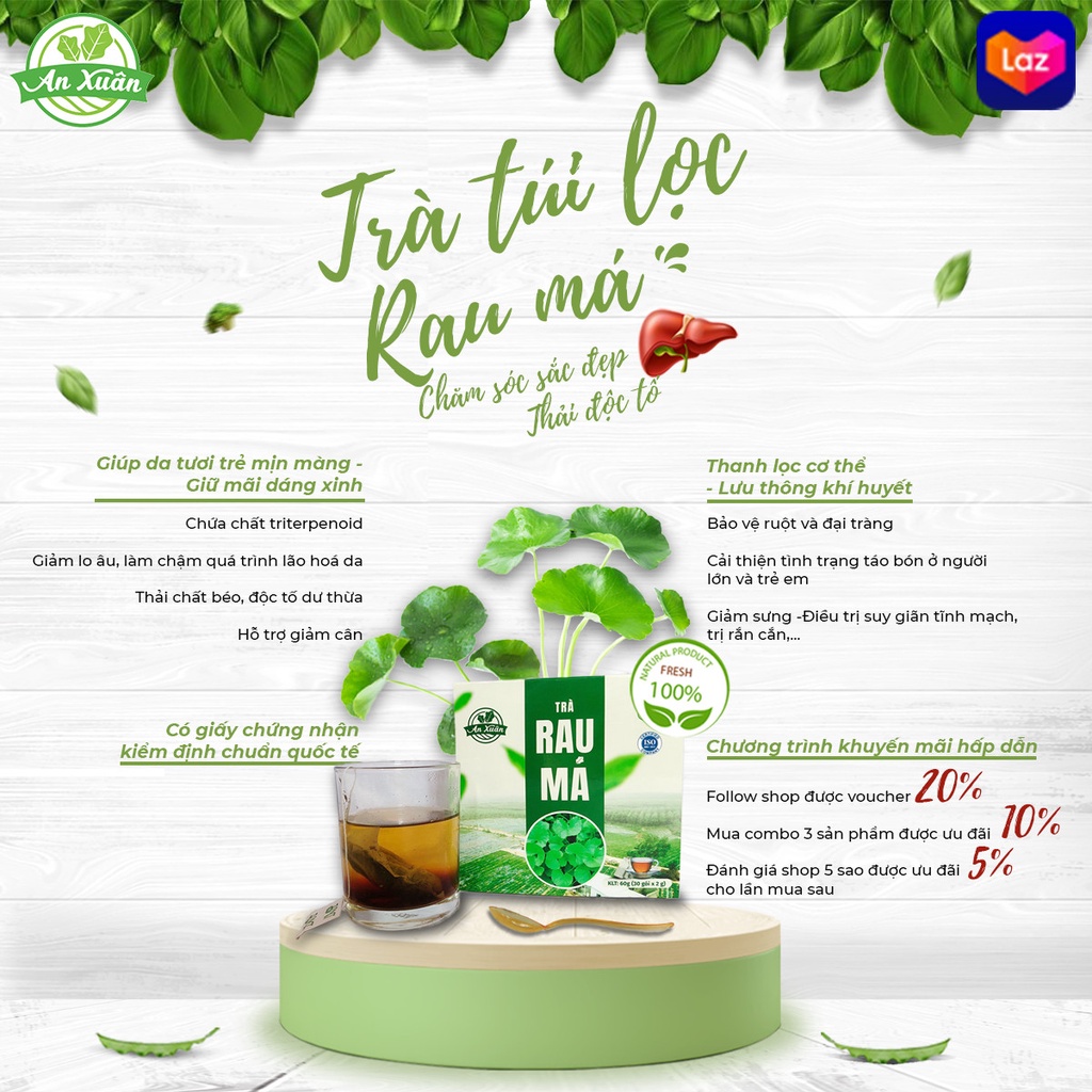 Trà Túi Lọc Rau Má An Xuân 40gr [CHÍNH HÃNG] Sản phẩm hữu cơ, mát gan, thải độc