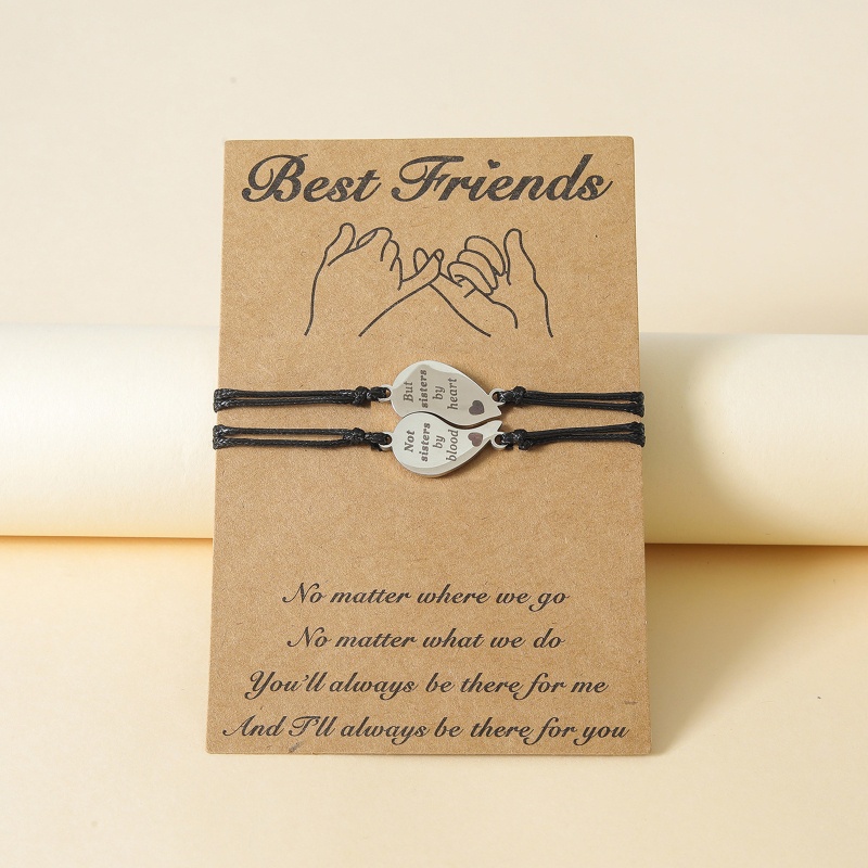 1 Cặp Vòng Tay Bện Dây Bằng Thép Không Gỉ Hình Trái Tim Khắc Chữ Best Friends Có Thể Điều Chỉnh