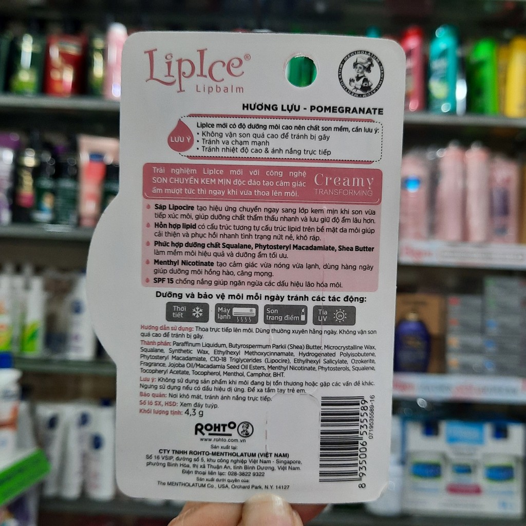 Son Dưỡng Không Màu Chuyển Kem Mịn LipIce Hương Lựu SPF15 4.3g