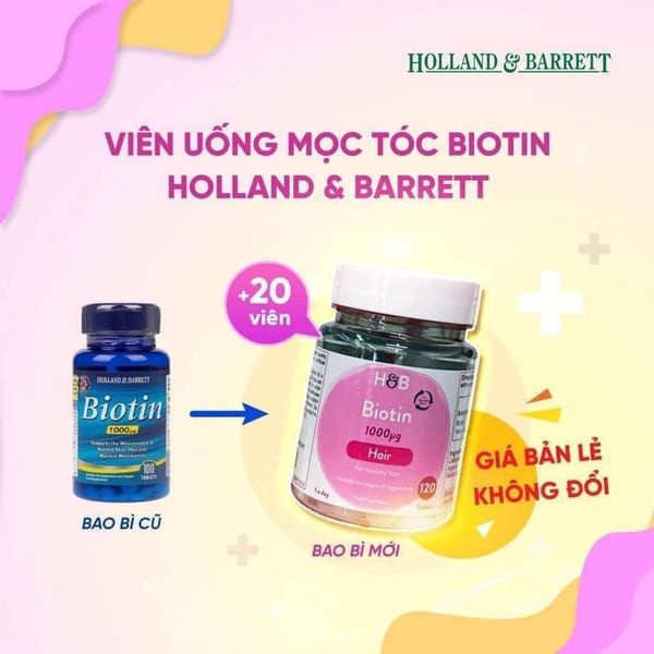 Biotin Holland and Barret 120v Viên uống ngăn rụng tóc, hỗ trợ mọc dưỡng tóc dày và dài