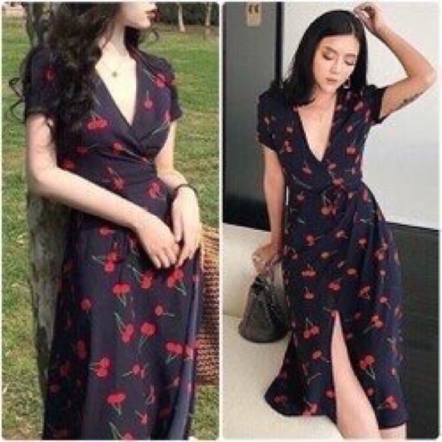 ĐẦM MAXI CHERRY CỔ V