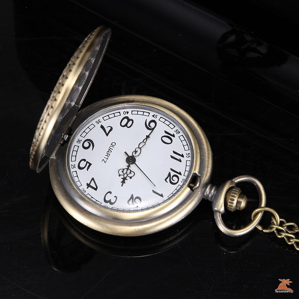 #Đồng hồ bỏ túi# 1pc Men Women Quartz Pocket Watch 5-Pointed Star Hollow Carved Case with Chain