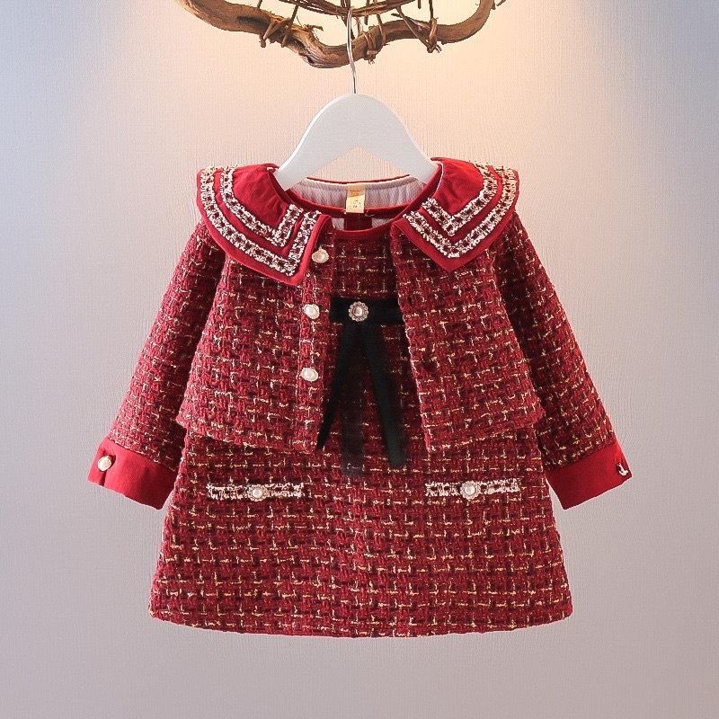 Set váy dạ tweed cho bé gái