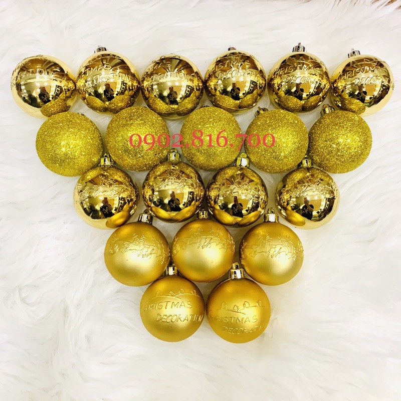 Set 20 trái châu vàng xanh đỏ 3 loại châu 4cm 6cm trang trí noel