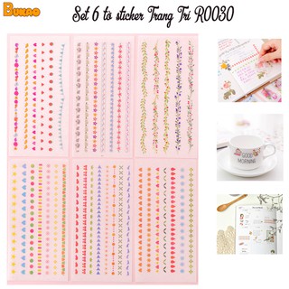 Z0499 bộ 6 tờ sticker trang trí r0030 bukao