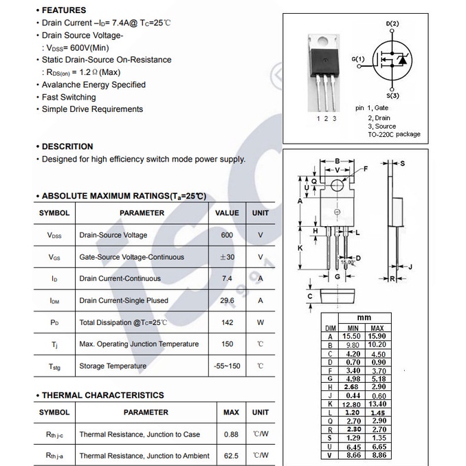 Linh kiện 7N60 DIP TO-220