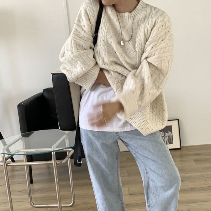 Áo Sweater Dệt Kim Dáng Rộng Thời Trang Thu Đông Cho Nữ 2021