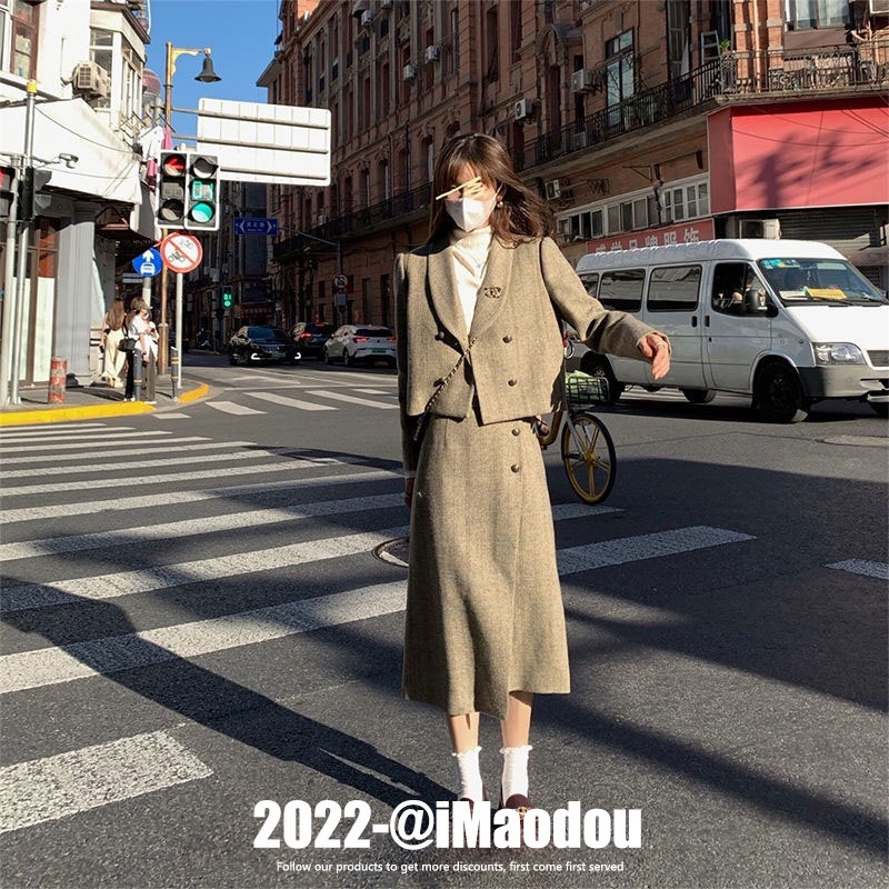 IMAODOU Set áo sơ mi dài tay và chân váy lưng cao phong cách Hàn Quốc dành cho nữ | BigBuy360 - bigbuy360.vn