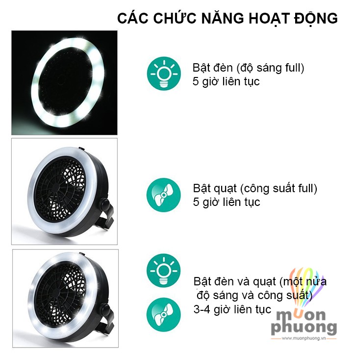 [FRSHIP 20K] Quạt sạc đèn treo lều cắm trại dã ngoại văn phòng - MUÔN PHƯƠNG SHOP