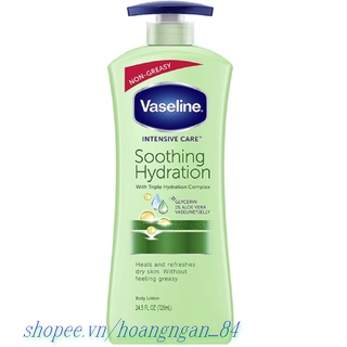 Sữa dưỡng thể 725ml vaseline làm trắng, sáng, mịn và giữ ẩm da intensive care aloe soothe chính hã