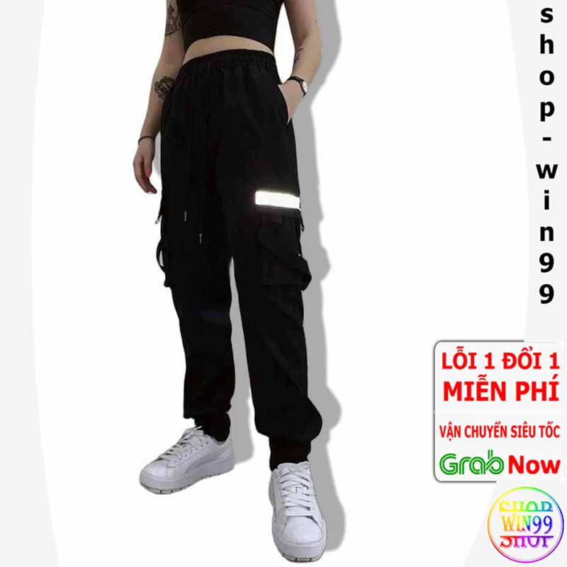 Quần Jogger Kaki Nam Nữ Chất [ hình thật 100 %] kiểu Phản Quang màu đen (077THPQ)