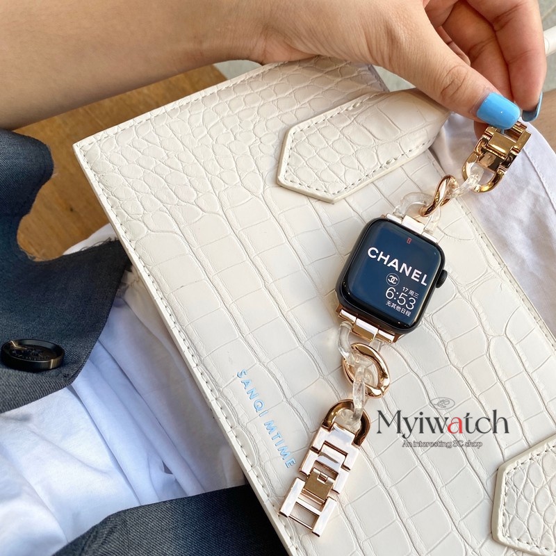 Dây đồng hồ đeo tay bằng thép không gỉ resin sang trọng 38mm 40mm 42mm 44 mm thích hợp cho apple watch 6 se 5 4 3 2 1