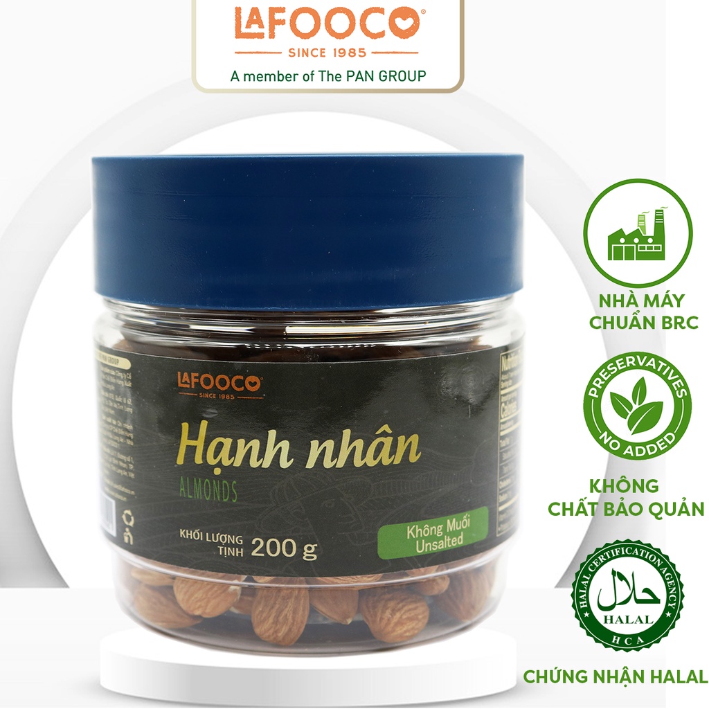 LAFOOCO Hạnh nhân Mỹ sấy không muối 200g/ hủ