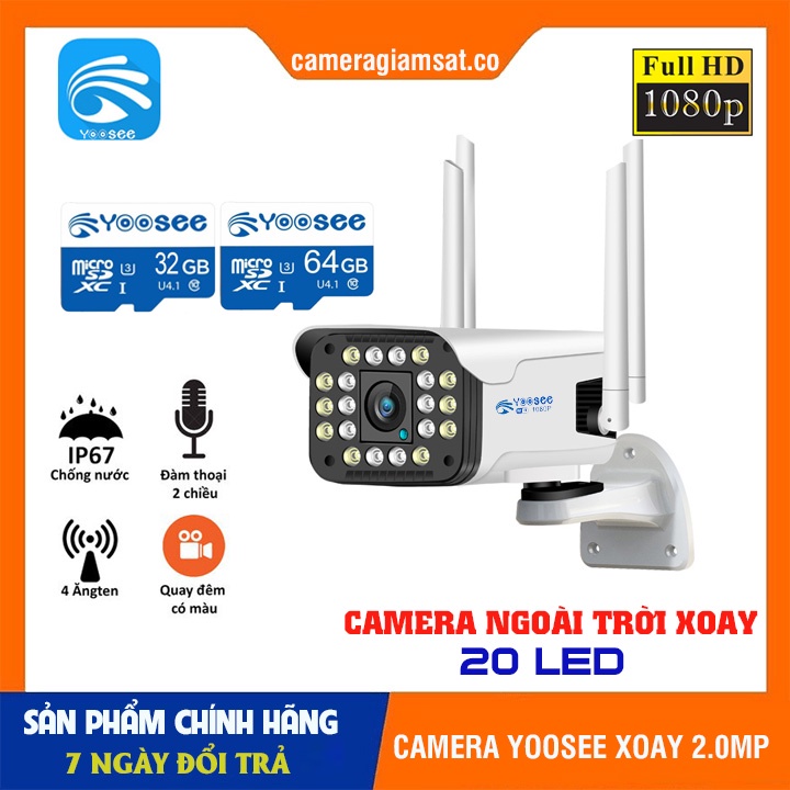 ⚡️FREESHIP⚡️Camera Wifi Yoosee ngoài trời FHD 1080P, Xoay 360, đàm thoại, phát hiện chuyển động, quay đêm có màu