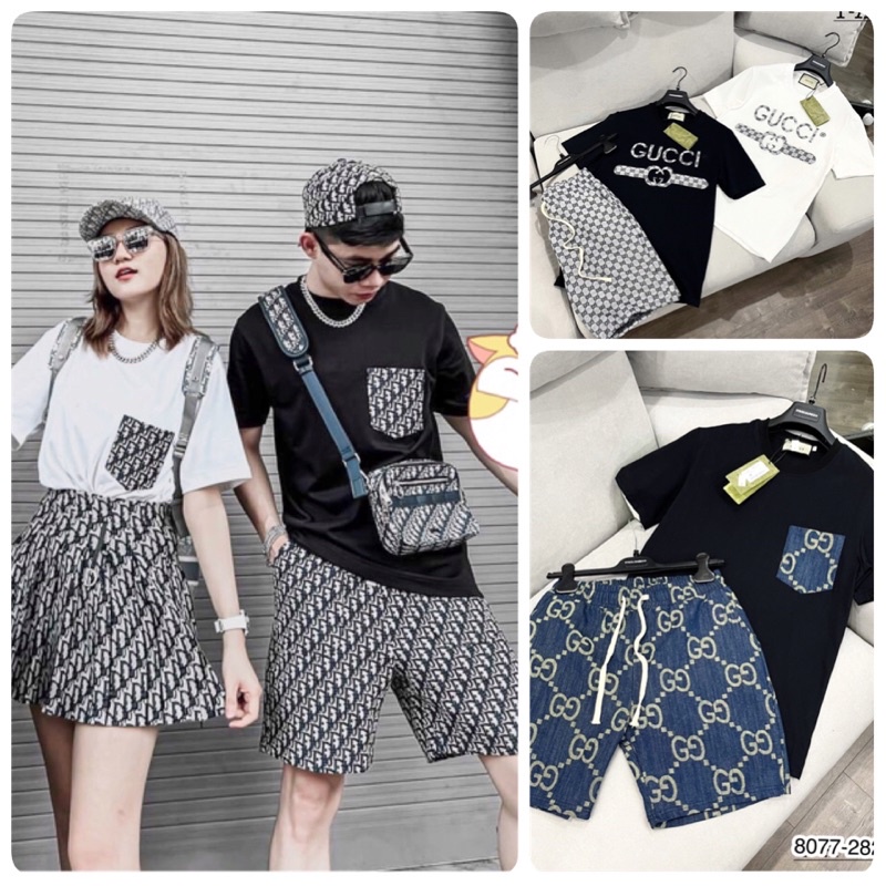 Bộ Quần Áo nam cộc tay Gucci phối họa tiết hoa GC đẹp- Bộ cộc tay mặc hè đẹp mát cho nam